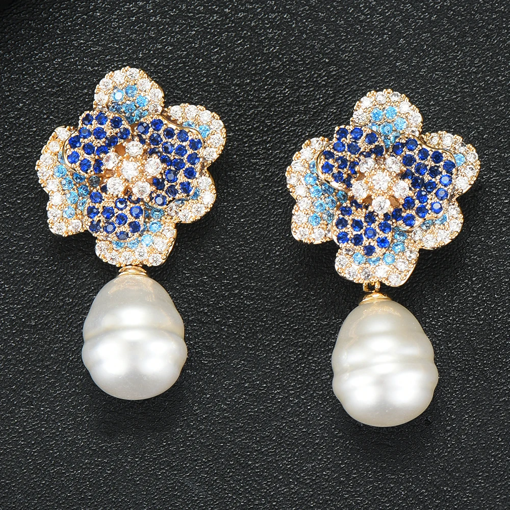 GODKI известный бренд Цветочные амулеты женские серьги трендовые AAA кубический циркон Имитация жемчужной Сережки для женщин аксессуары