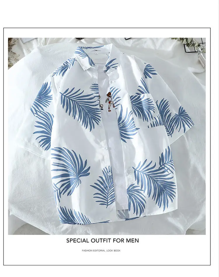 Mens Shirt Cool Tropical Pineapple Printed Casual Turn Down Collar Short Sleeve Shirts white short sleeve button up