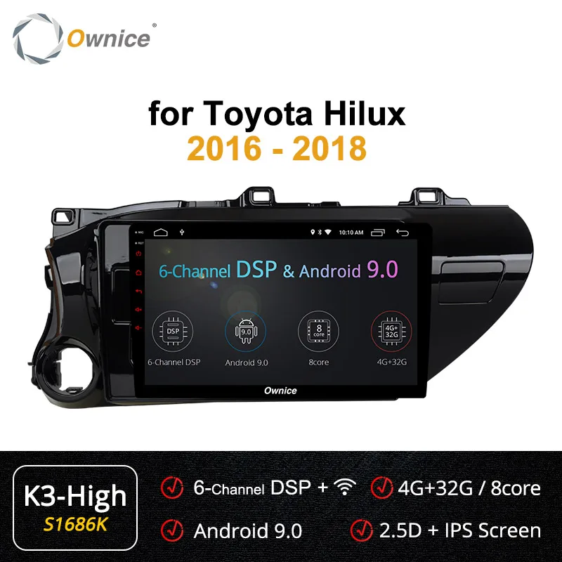 Ownice Car Android 9.0 GPS Navigation for Toyota Hilux Radio k3 k5 k6 4g LET DSP 360 Panorama Player 64G ROM - Цвет: S1686-1 K3 HIGH