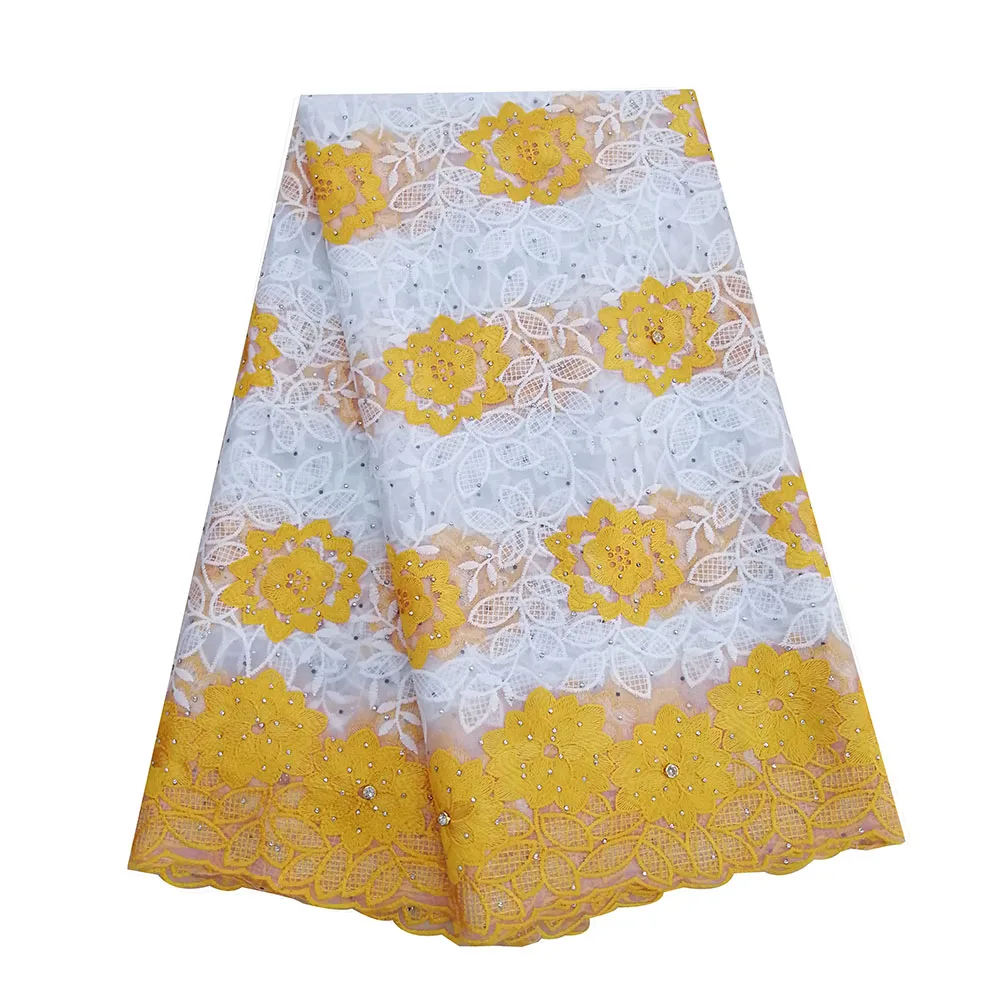 

African Lace Fabric 2019 High Quality lace Yellow Mesh Tulle Nigerian Dubai Lace With Shinny Stones For Party Weddings