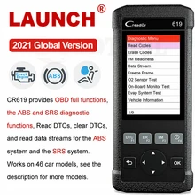 Lançamento cr619 obd2 carro ferramenta de diagnóstico do motor abs srs airbag ler código de erro claro scanner automático lançamento obd 2 scanner atualização gratuita