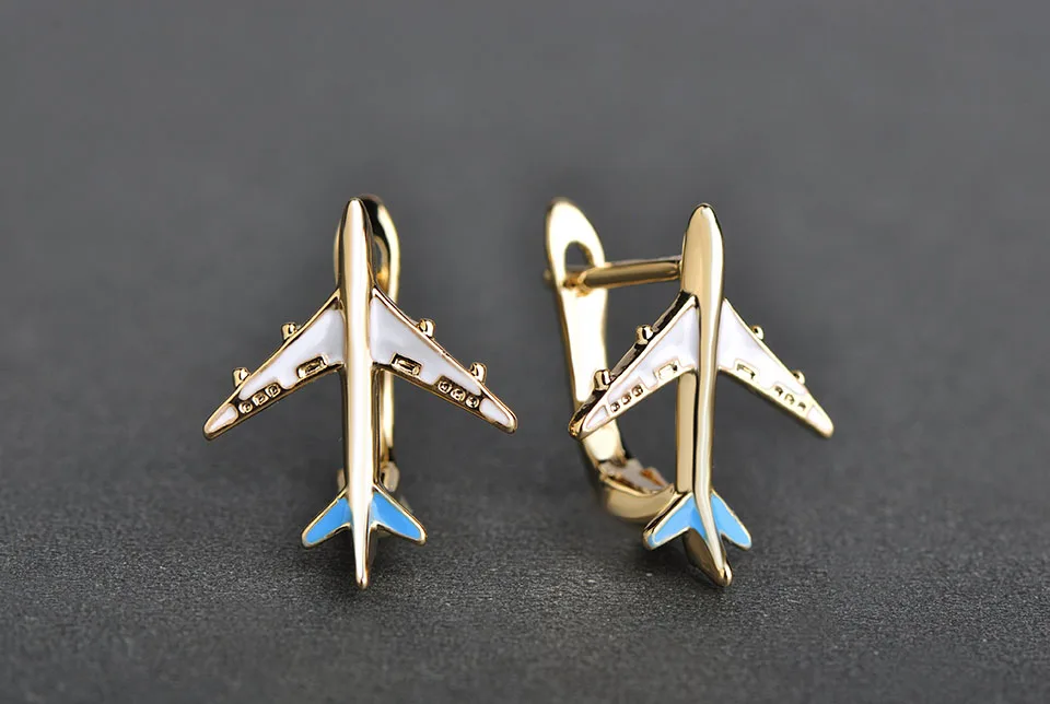 Эмаль blucome самолет серьги-гвоздики для женщин золото цвет D крючки самолет модель медные серьги пирсинг уха Bijoux подарки