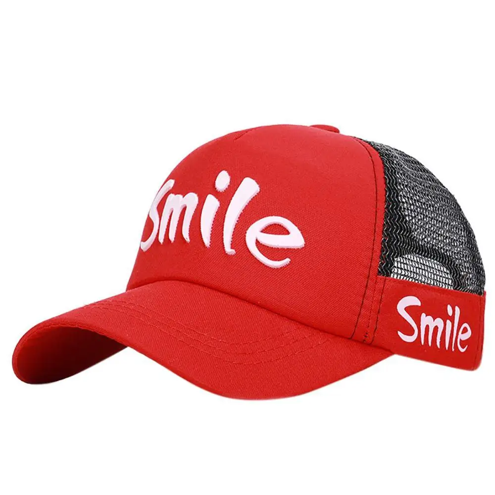 Летняя кепка с надписью «Smile», сетчатая бейсболка, Детские наружные головные уборы с регулируемой застежкой сзади - Цвет: R