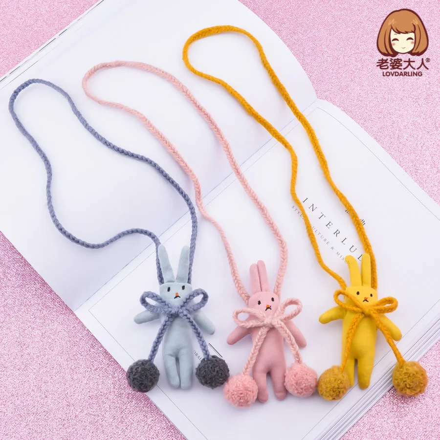 

His Wife Bunny Yarn Bow Plush Ball Children Weaving Cute Necklace Childrenswear Collocation Clothing Accessories