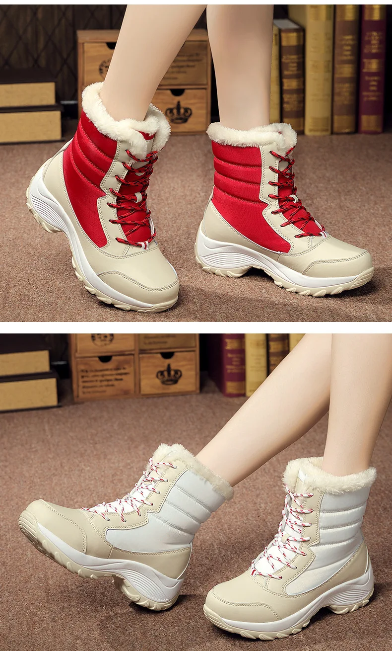 Женские ботинки; очень теплые зимние Ботинки на каблуке; зимняя обувь; женские ботильоны; большие размеры 42; зимние ботинки на платформе; botas Mujer