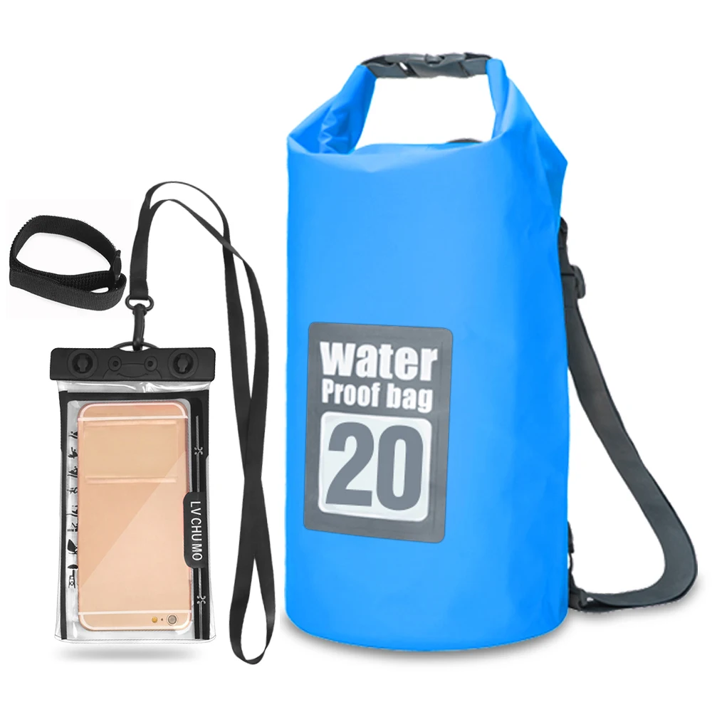 5L/10L/15L/20L Открытый Водонепроницаемый Сухой Рюкзак рулон-топ плавающая сумка с 6,3 ''водонепроницаемый чехол для телефона для каякинга рафтинг - Цвет: 20L