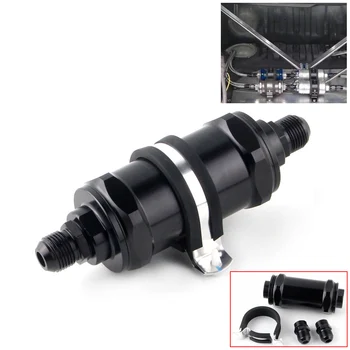 

BLACK AN6 8 10 Inline Fuel Filter E85 Ethanol With 100 Micron Stainless steel elementand FF07