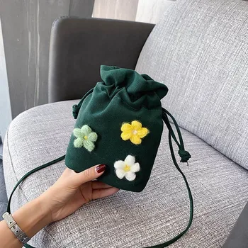 

US Stock 2019 Trend fashion ladies small flower bag Korean style ladies drawstring bundle pocket canvas bag