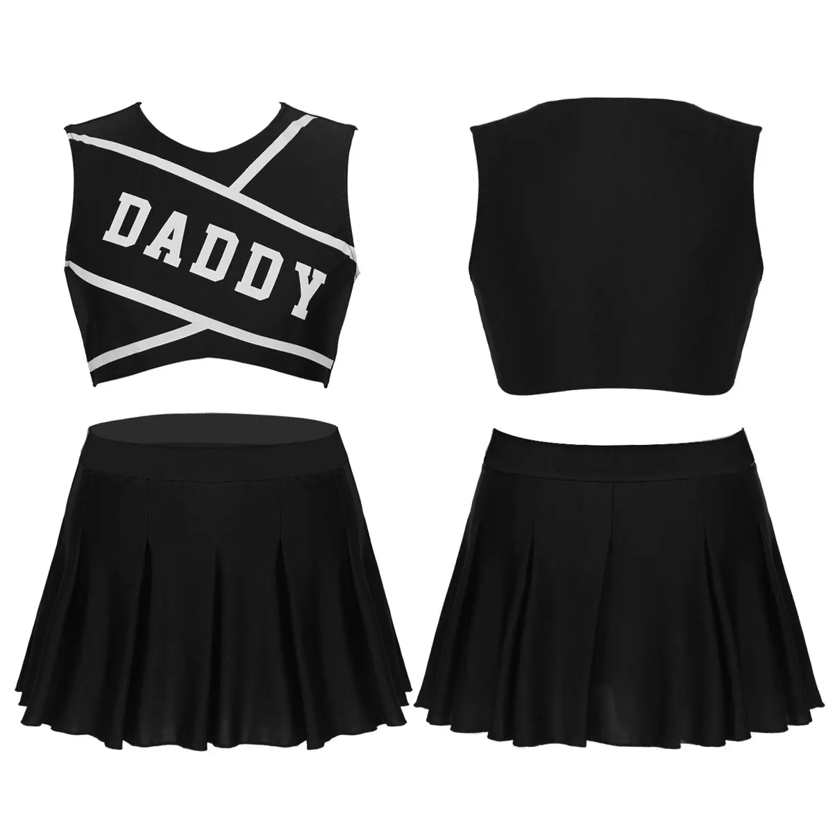 Женский костюм черлидер, школьная девушка, сексуальный костюм для косплея, одежда в стиле Рейв, круглый вырез, без рукавов, короткий топ с мини плиссированной юбкой