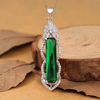 

S925 Silver Necklace Treasure Emerald Pendant for Women Turquoise Gemstone bijoux femme joyas Pendant Jewelry S925 Necklaces