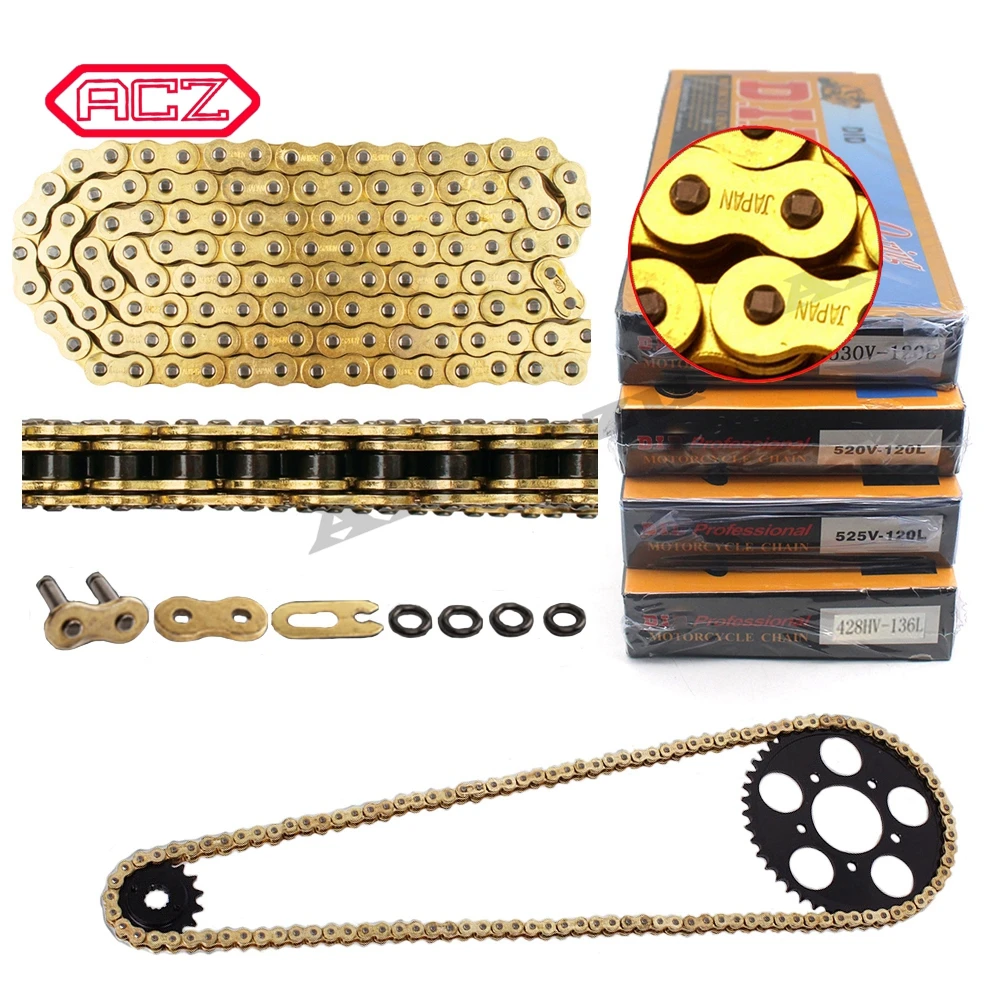 Facotry Selling Motorcycle Gold Sets for 428 Chain DID O-Ring 136 Link 520 525 530 Chains 120 Links