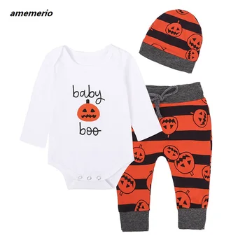 

Baby Boy Outfit Sets 3PCS Baby Boo Bodysuit+Pant+Hat Halloween Holiday Festival Autumn Baby Boy Girl Winter Clothing Set