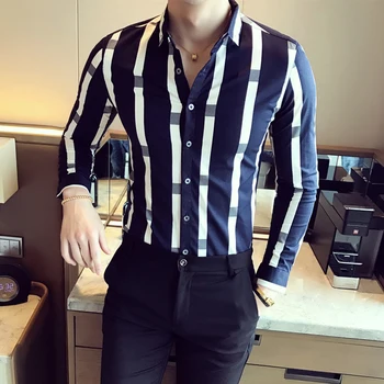 

2019 New style Fashion Male autumn slim fit long sleeve shirts/Men's High quality Pure cotton stripe Dress shirt/Men's Tops