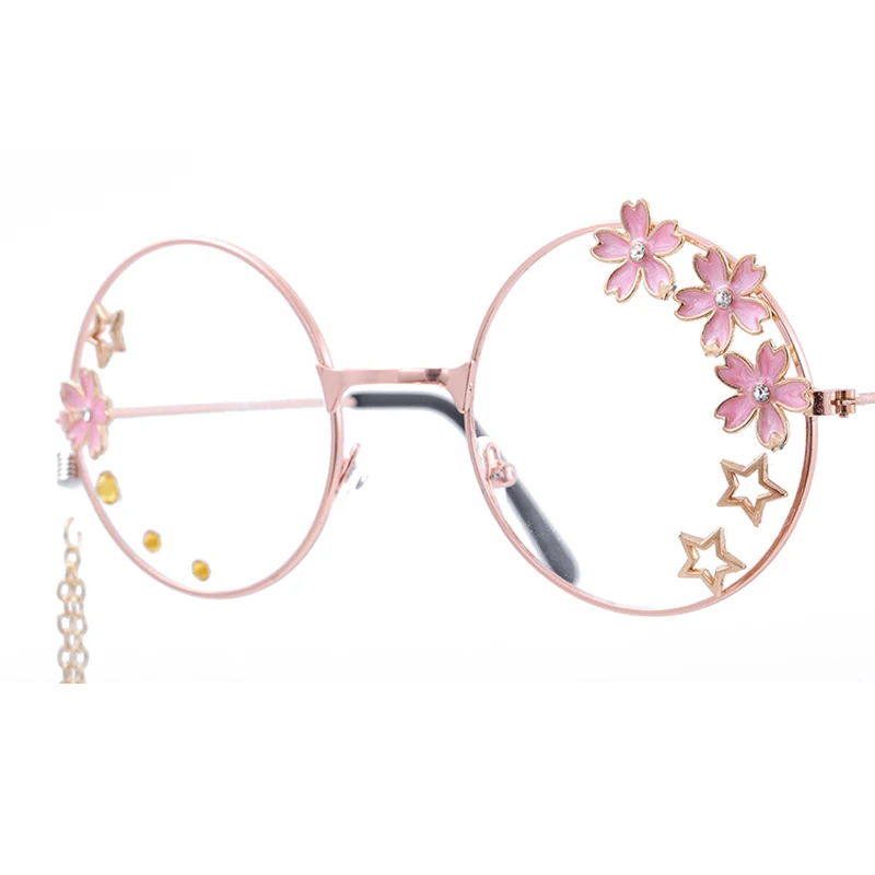 Zilead Luxury WomenCherry Glasses Frame With Sakura Pendant Metal Round Optical Sepectacles Eyeglasses Eyewear Decor Gafas