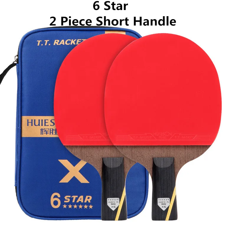 6 Star 2 Short Huieson, 2 шт., Модернизированная углеродная ракетка для настольного тенниса, набор, 5 звезд, мощная ракетка для пинг-понга, Летучая мышь с двойным лицом, прыщи из резины - Цвет: 6 Star 2 Short