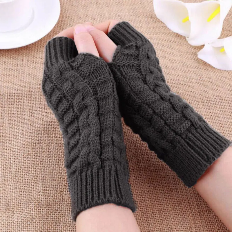 Женские теплые мягкие перчатки для леди, зима-осень, теплые длинные перчатки без пальцев, вязаная рукавица, практичные повседневные перчатки - Цвет: Темно-серый