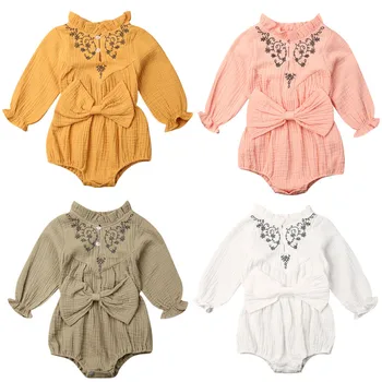 

Maximum supplier Autumn Newborn Baby Girl Clothes Long Sleeve Bowknot Romper Jumpsuit Outfit Set