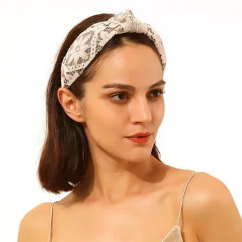 

DUOJIAOYAN Fashion Solid Color Lace Girl Cross Knot Headband Eur-American Mesh Hair Band Lovely Drill Hair Accessories Women