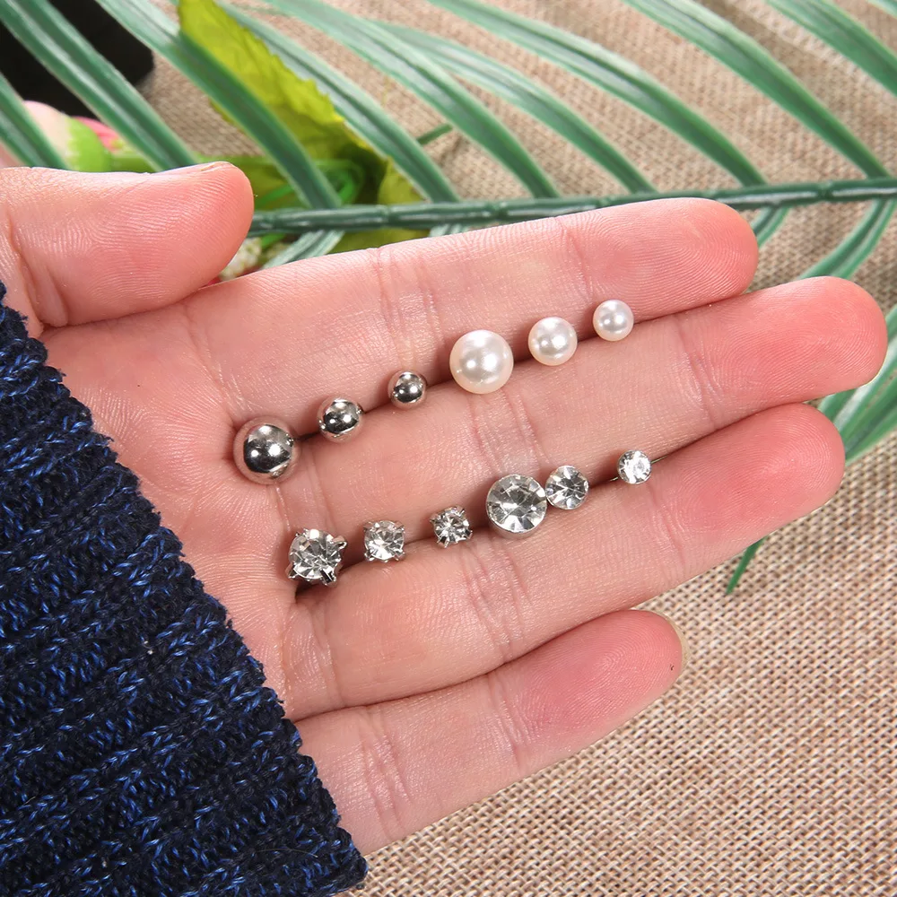 12 Pair Women Earring Jewelry Fashion Pearl Zircon Stud Earrings Pendientes Jewellery Women Stud Earring Set Jewelry Accessories