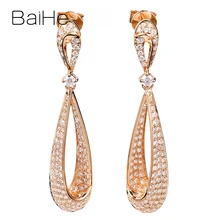 BAIHE Solid 14K Rose Gold H/SI Natural Diamond Drops Water Stud Earrings Women Wedding Trendy Fine Jewelry Making Stud Auskarai