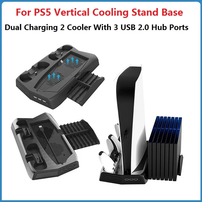 Per Ps5 Base Di Raffreddamento Verticale Controller Base Doppia Base Di Ricarica 2 Dispositivo Di Raffreddamento Con 3 Porte Hub Usb 2.0 Per Playstati