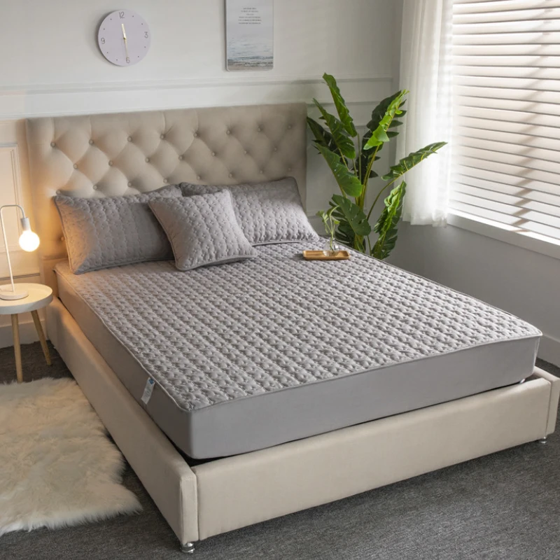 Однотонное хлопковое покрывало стеганое удобное и дышащее наматрасник простыня