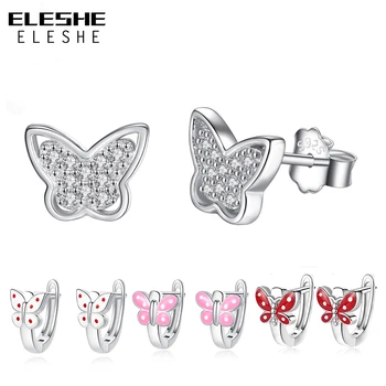 

ELESHE Spring Cute 925 Sterling Silver Earrings with Crystal Zircon Butterfly Stud Earrings for Women Girls Kids Wedding Jewelry