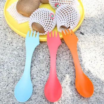 

6pcs 3 In 1 Spoon Fork Cutter Travel Camping Hiking Picnic Utensils Plastic Spork Combo Travelling Gadget Cutlery Tableware