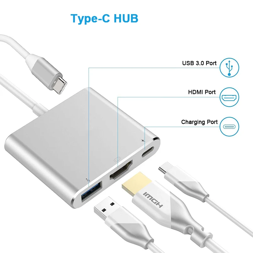 USB C to HDMI Multiport Adapter, FENTICO 3-in-1 USB Type C Adapter to  Project Screen of Your USB Type-C Enabled Device on a Large Screen of Any  HDMI