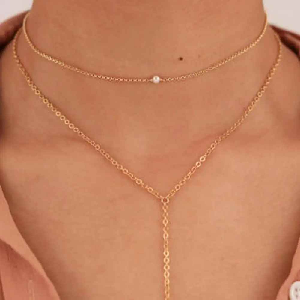 Модное женское богемное Двухслойное искусственный жемчуг цепочка колье