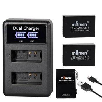 

Mamen 1900MAh Rechargeable LP-E12 LPE12 LP E12 Digital Camera Battery + LCD USB Charger for Canon 100D Kiss X7 Rebel SL1 M10 M50