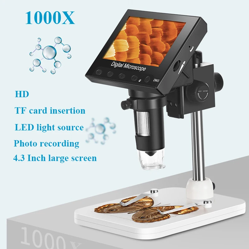 1000X цифровой микроскоп электронный видео микроскоп 4,3 дюймов HD lcd паяльный микроскоп телефон Ремонт лупа+ металлическая подставка