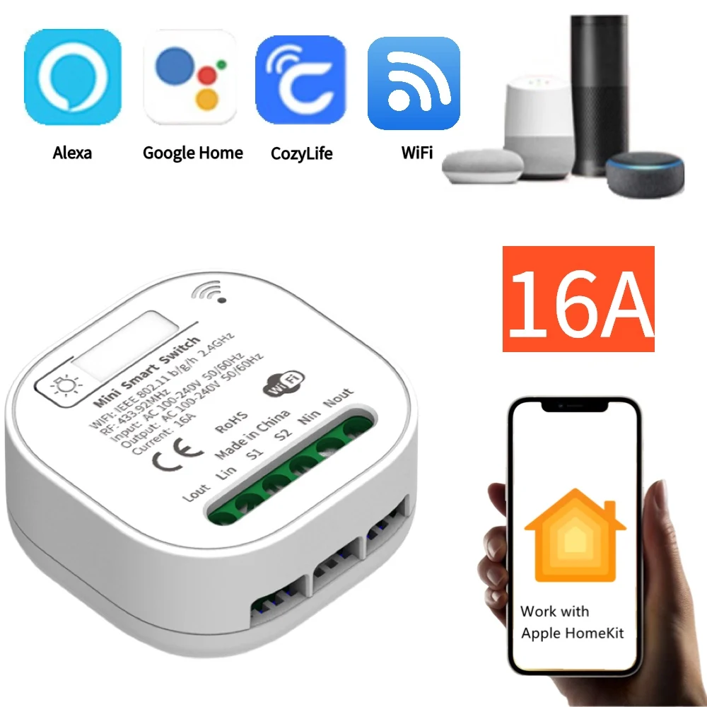 16A Homekit Mini Switch Breaker Module Wifi Wireless Remote Control Light Smart Home Gadget For Google Alexa Alice | Электроника