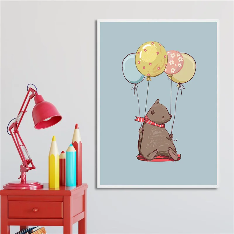 Cartoon-Animal-Nordic-Lovely-Canvas-Painting-Rabbit-Bear-Balloon-Cute-Decortion-Kids-Girl-Bedroom-Wall-Print (1)