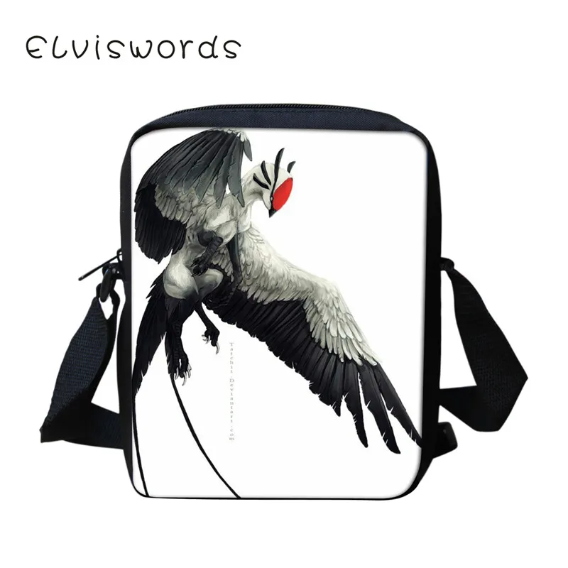 Сумки-мессенджеры ELVISWORDS для мальчиков и девочек с принтом японского журавля Harajuku на молнии, мягкая сумка через плечо, чехол для покупок