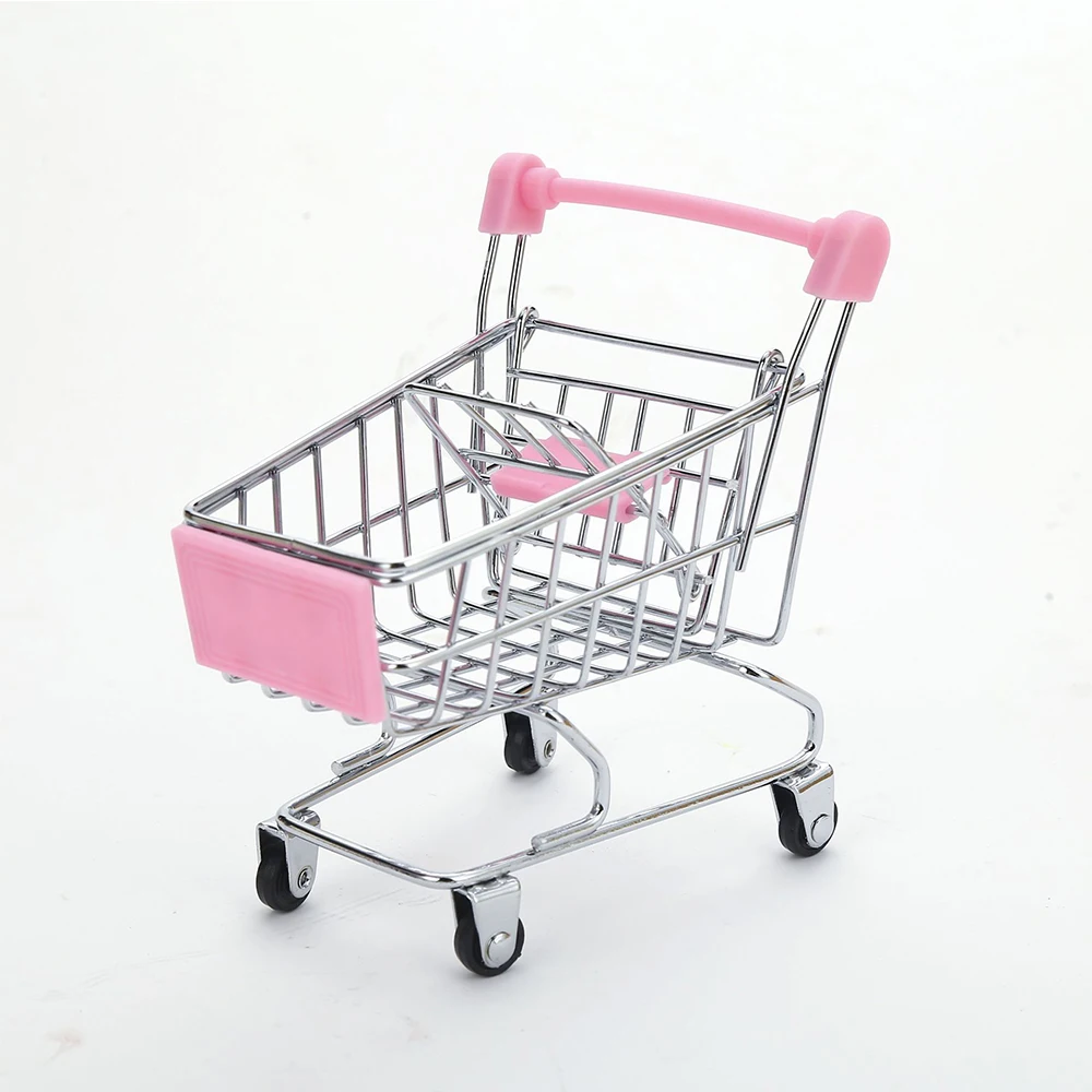 Mini Metal Shopping Cart Supermarket Handcart Trolley Creative Storage Tools Table Office Novelty Decoration Gold, Double-Deck 