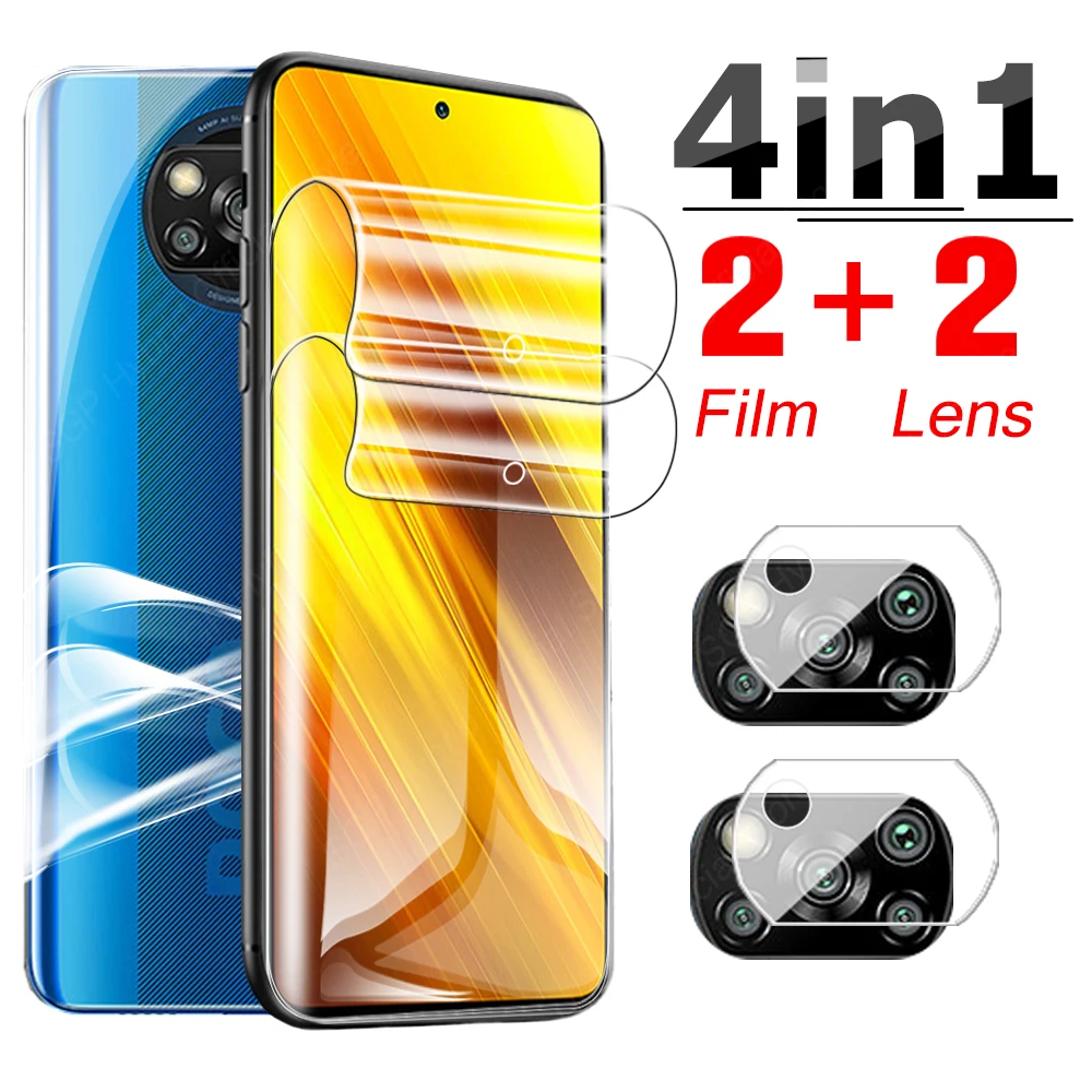 phone screen protectors 4-in-1 Protective Hydrogel Film For Xiaomi Poco X3 NFC Screen Protector On Mi Pocox3 X3nfc X 3 3nfc Camera Lens Back Protection best phone screen protector