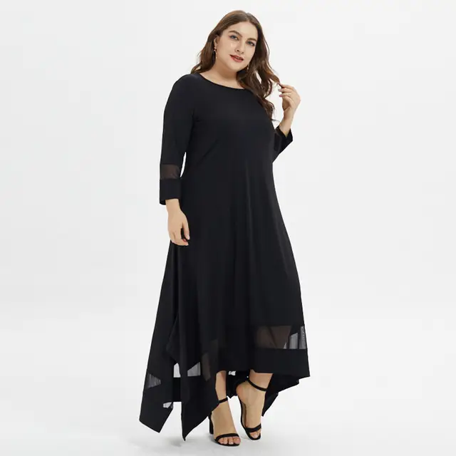 Women's Plus Size A Line Dress Solid Colored Round Neck Long Sleeve Fall Summer Casual Maxi long Dress Dress 5