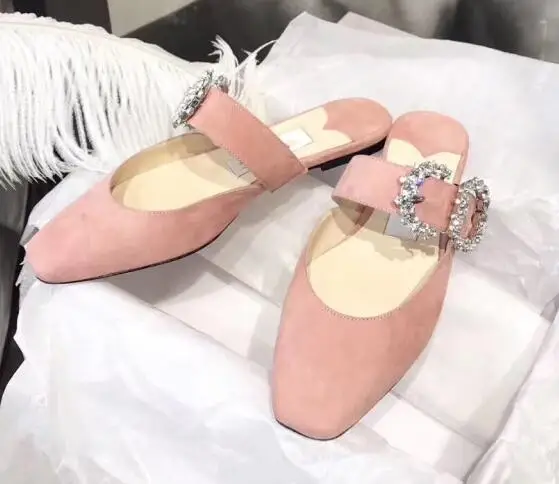 pink mules Bonjean/Новинка; блестящие женские туфли на плоской подошве с украшением; свадебные туфли с круглым носком с пряжкой и кристаллами; женские туфли mary janes; Цвет серебристый, розовый - Цвет: pink mules