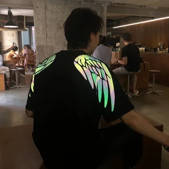 

INS Hot Reflective Wing Print Harajuku T Shirt Men Women Fashion Grilfriend Oversize Short/Long sleeves Couple Clothes Best Gift