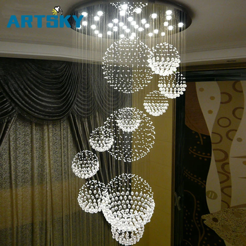 

LED Modern Double Staircase Crystal Chandelier Fixture For Living Room Decoration Suspended Lighting AC 90-260V