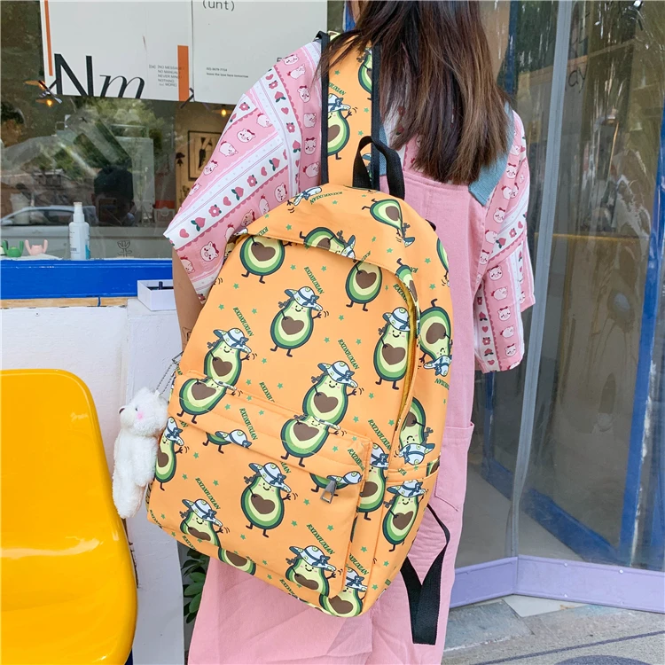 2022 Summer New Avocado Backpack Fashionable Cute Little Fresh Women's Nylon Backpack College Style Teen Girl Student Schoolbag