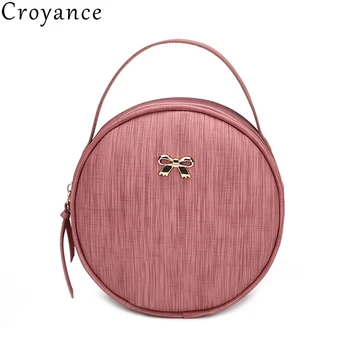 

Croyance 2020 NEW Women's Solid Color Handbag Leather Cross body Bag Bowknot Small Round Bag daily use Mini Shoulder Bags Purse