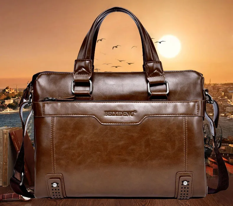

Brand luxury Large briefcase Soft PU Leather Vintage business bag males waterproof messenger bag mens Computer Laptop Handbag