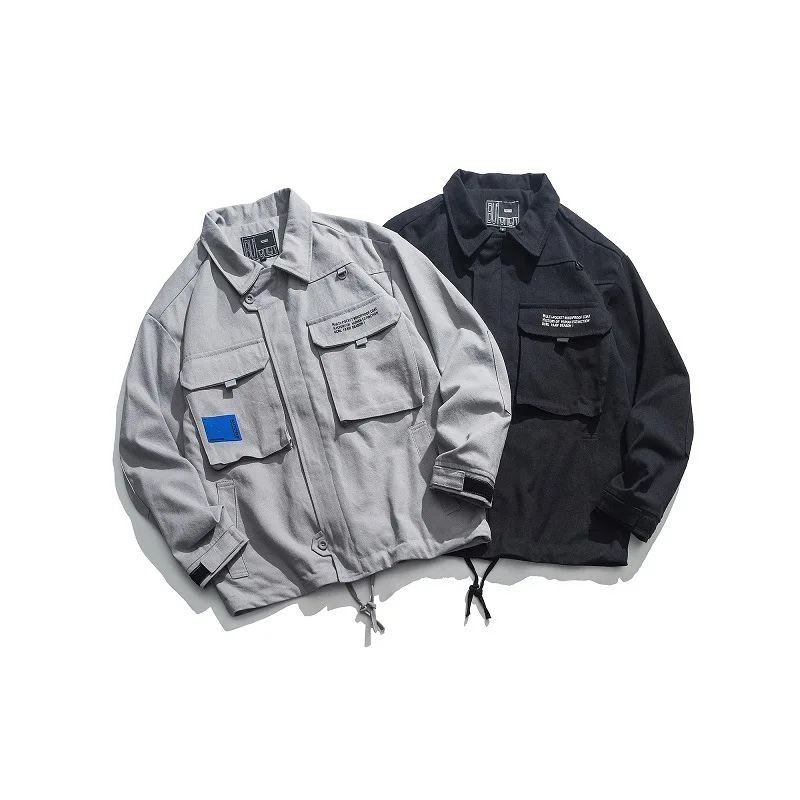 

City Where the Product 2020 Spring New Style Velcro Workwear Drawstring Jacket Men's Chest Large Pocket Coat