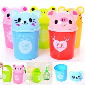 

2019 Mini Trumpet cute Animal Plastic Table Dustbin Sundries Barrel Storage Tank Desktop garbage receive a box trash can ash-bin
