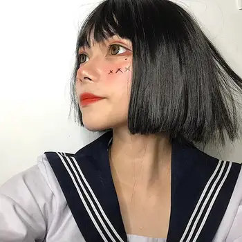 

MANWEI Synthetic Wig Natural black Bob Short Wig Synthetic Hair High Temperature Fiber 12inches For Women Wigs