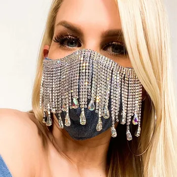 

Bling Tassel Rhinestone Mask Crystal Mask Women 2020 Fashion