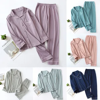 

2020 New Pure Cotton Full Sleeve Pajamas Set For Men Women Couple's Clothing Soft Comfortable Home Sleepwear Lounge Pyjamas Sets