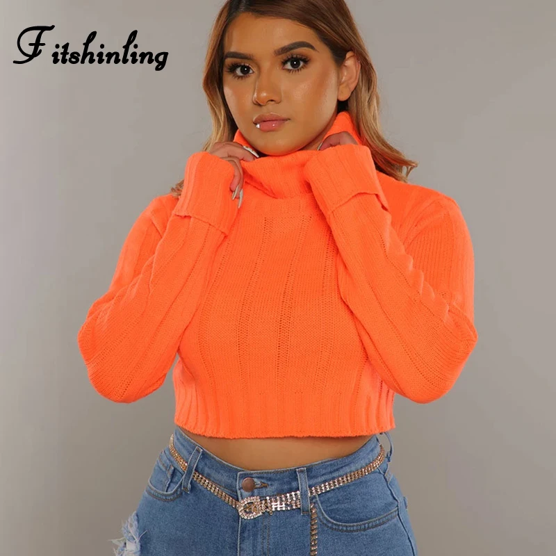 

Fitshinling Winter Cropped Women's Turtleneck Sweaters Pullovers Knitted Clothing 2019 Slim Long Sleeve Jumper Pull Femme Sale